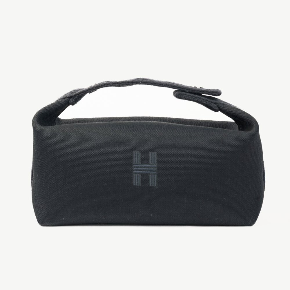 Hermes Bride-a-Brac Small Model Noir Canvas & Bleu Nuit Chevron Strap Case